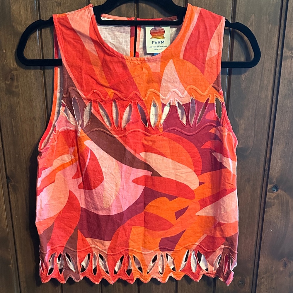 NWT FARM Rio Sleeveless Cutout Linen Shell Top